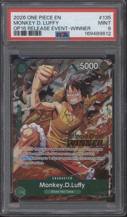 Monkey D Luffy One Piece Card Game OP16 Release Event Winner #135 PSA 9