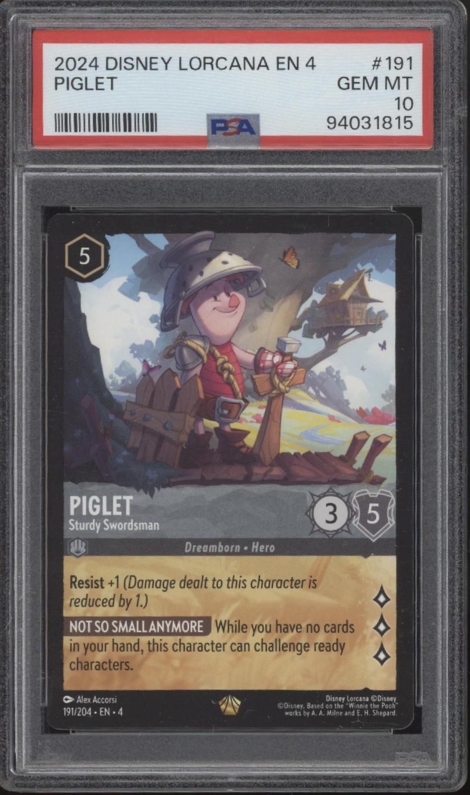 Piglet Study Swordsman Disney Lorcana Ursula's Return #191 PSA 10