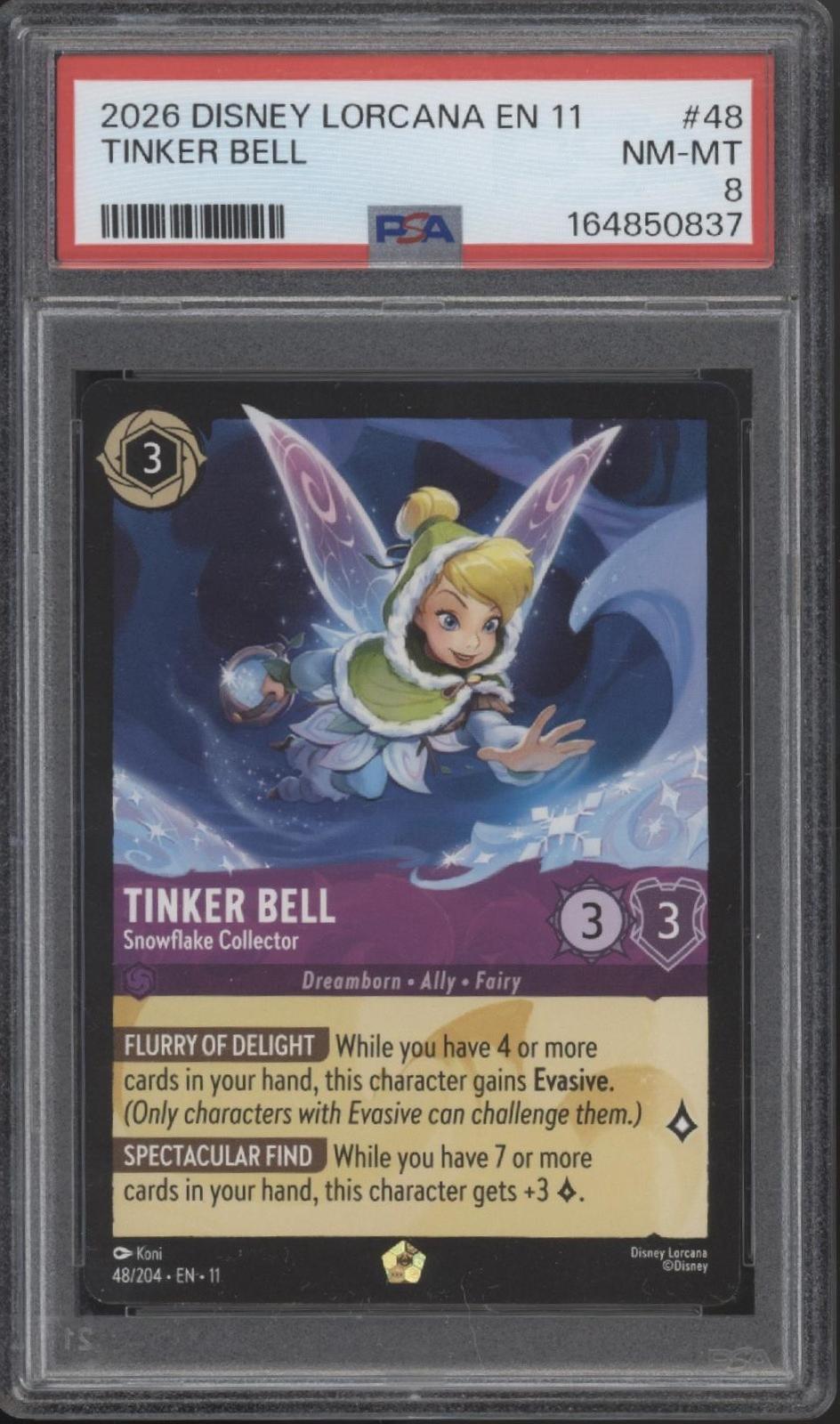 Tinker Bell Snowflake Collector Disney Lorcana Winterspell #48 PSA 8