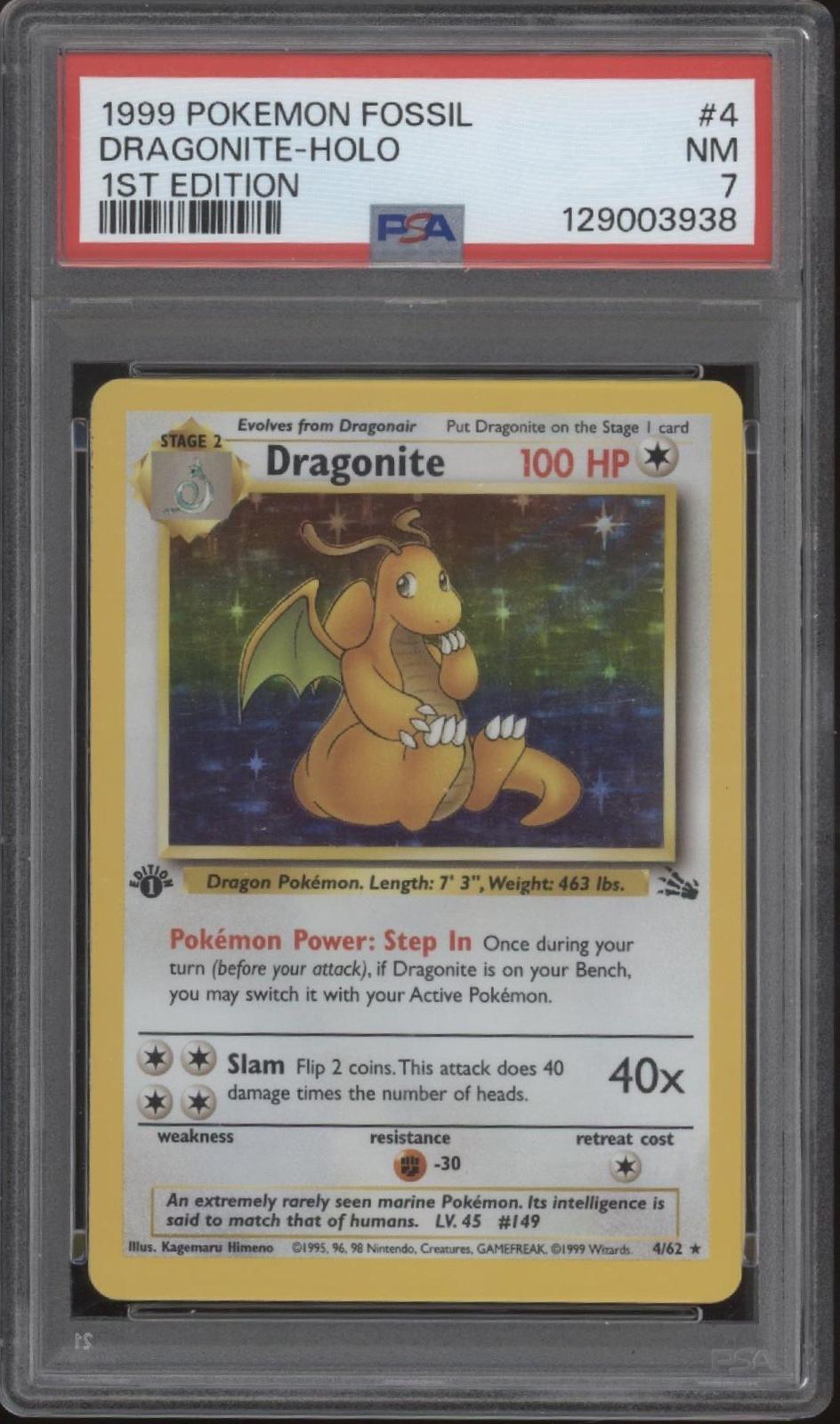 Dragonite Pokemon Fossil Holo 1st Edition #4 PSA 7