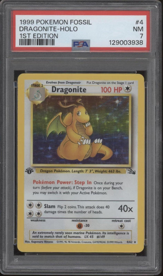 Dragonite Pokemon Fossil Holo 1st Edition #4 PSA 7