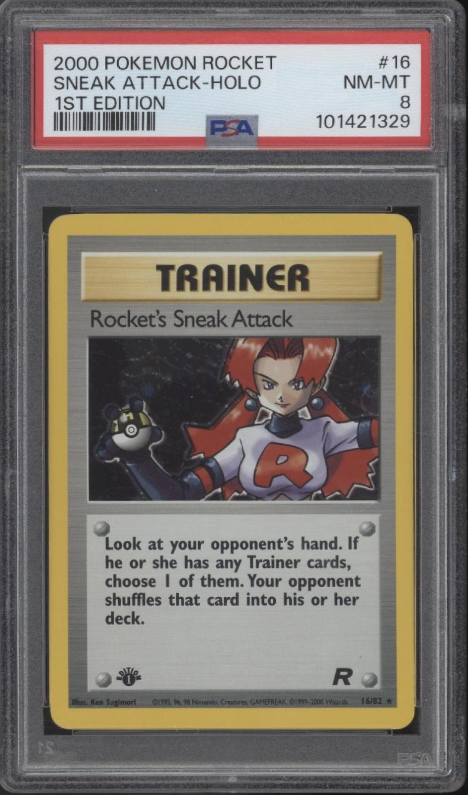 Rocket's Sneak Attack Pokemon Team Rocket Holo 1st Edition #16 PSA 8