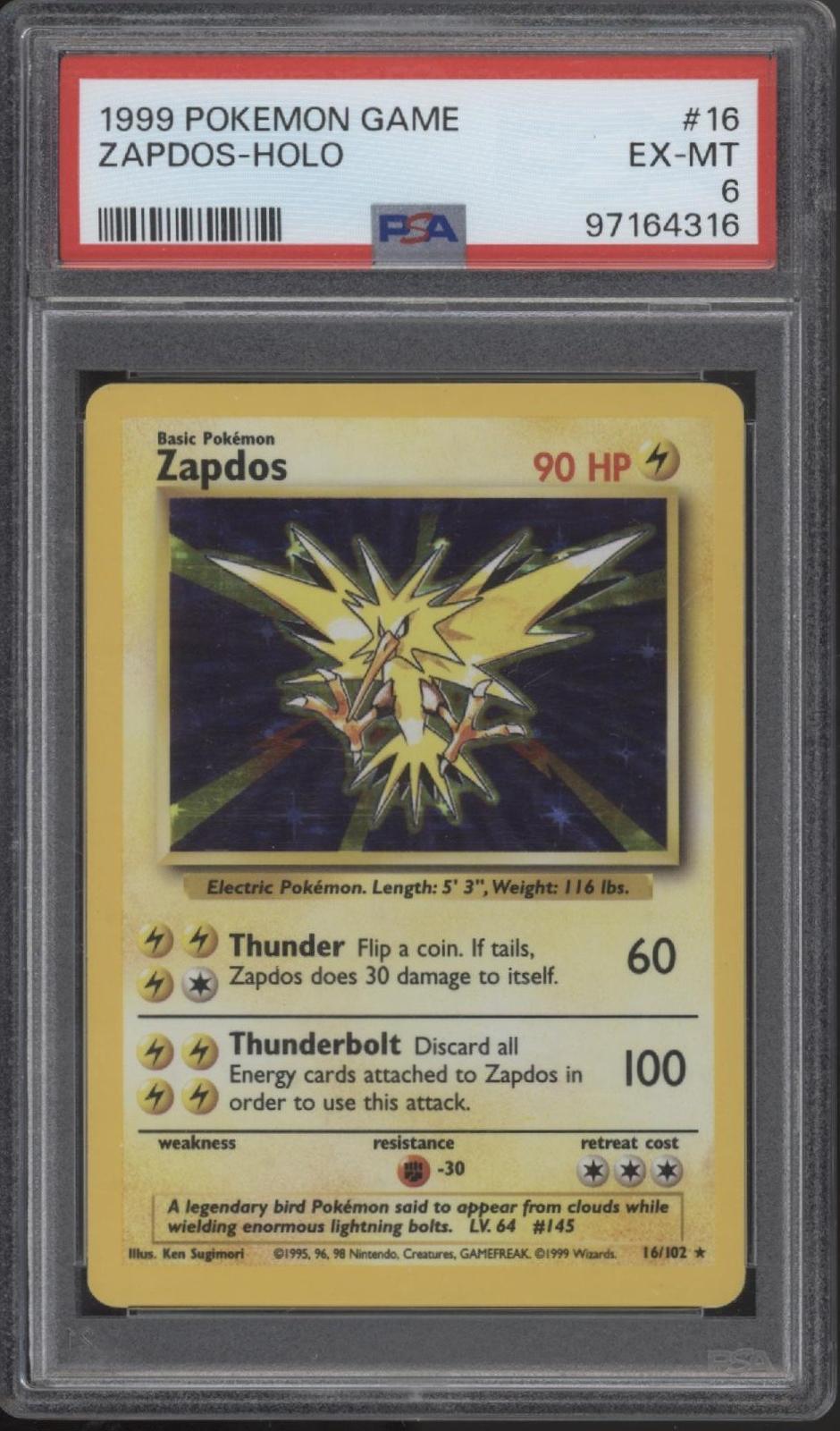 Zapdos Pokemon Base Set Holo #16 PSA 6