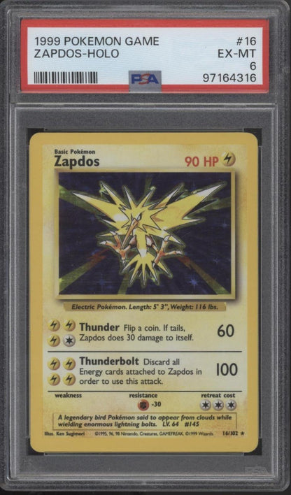 Zapdos Pokemon Base Set Holo #16 PSA 6