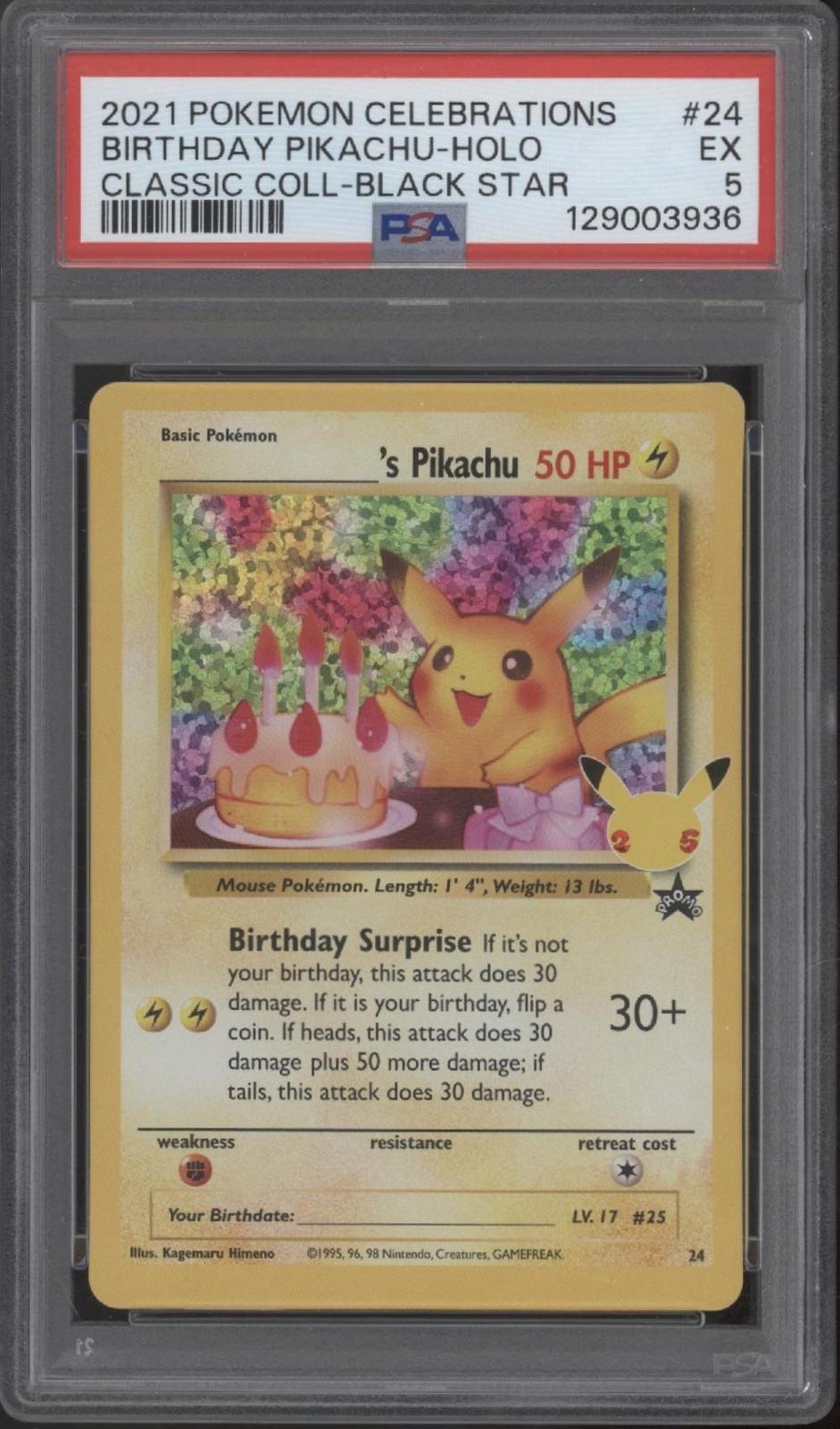 Birthday Pikachu Pokemon Celebrations Classic Collection Holo #24 PSA 5