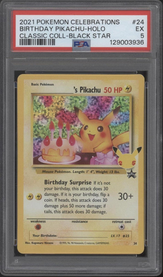 Birthday Pikachu Pokemon Celebrations Classic Collection Holo #24 PSA 5