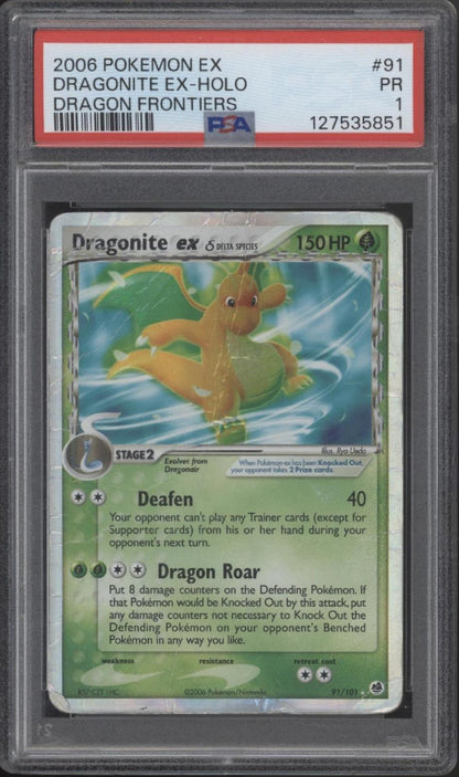 Dragonite ex Pokemon Dragon Frontiers Holo #91 PSA 1 #2