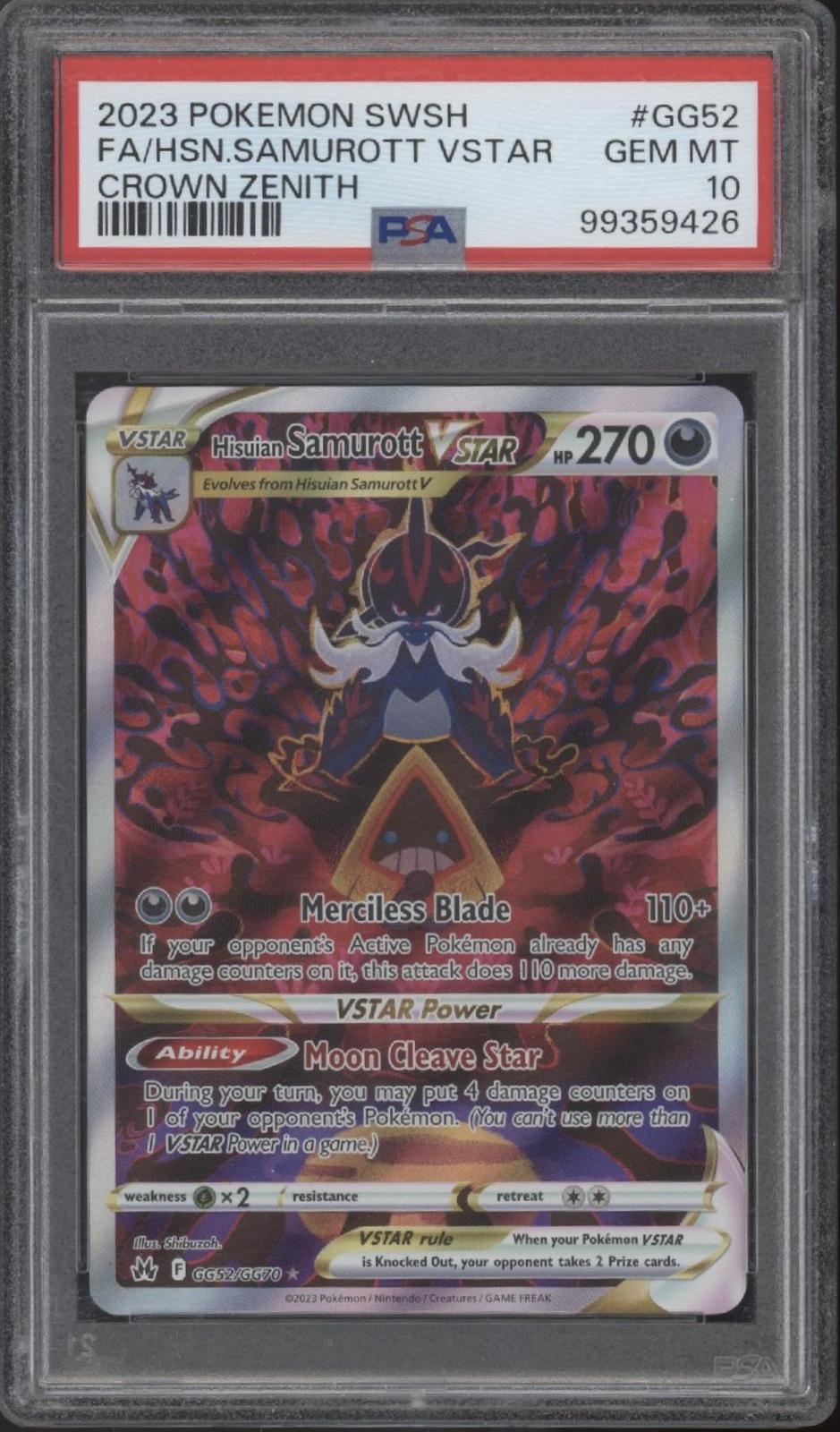 Hisuian Samurott VSTAR Pokemon Crown Zenith Full Art #GG52 PSA 10