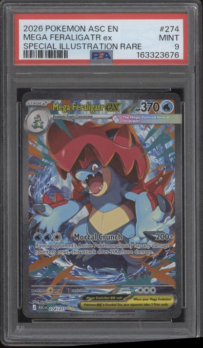 Mega Feraligatr ex Pokemon Ascended Heroes Special Illustration Rare #274 PSA 9