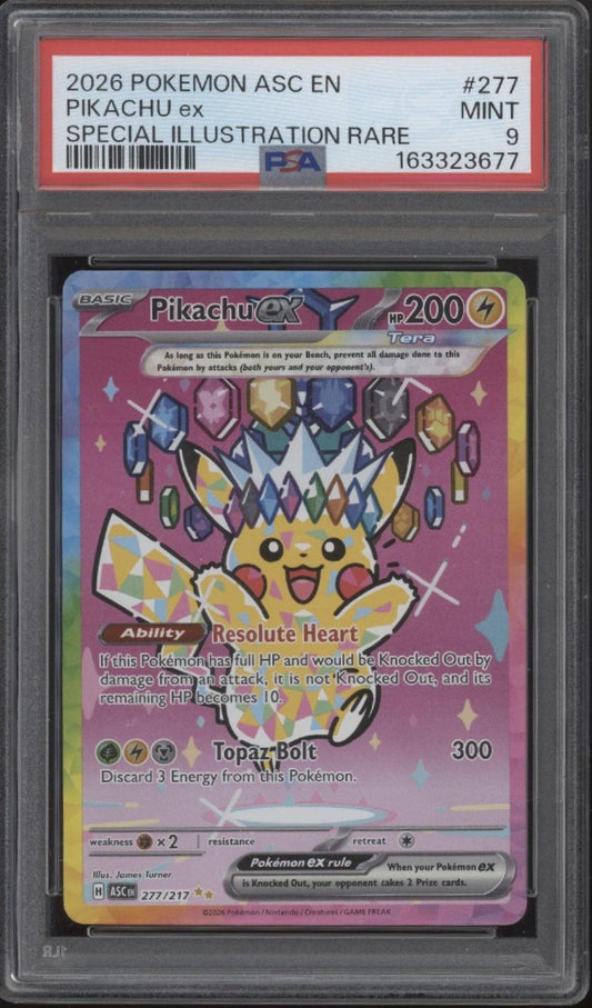 Pikachu ex Pokemon Ascended Heroes Special Illustration Rare #277 PSA 9