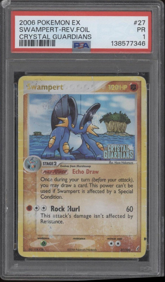 Swampert Pokemon Crystal Guardians Reverse Holo #27 PSA 1