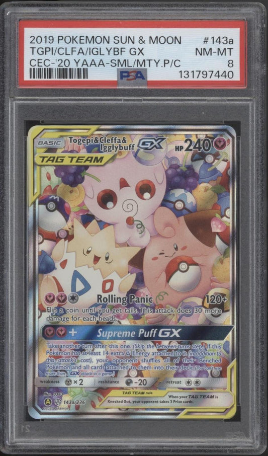 Togepi & Cleffa & Igglybuff GX Pokemon CEC 2020 YAAA #143a PSA 8