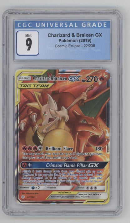 Charizard & Braixen GX Pokemon Cosmic Eclipse #22 CGC 9