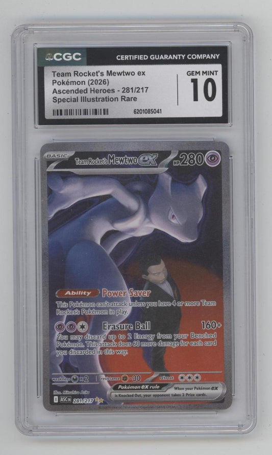 Team Rocket's Mewtwo ex Pokemon Ascended Heroes Special Illustration #281 CGC 10