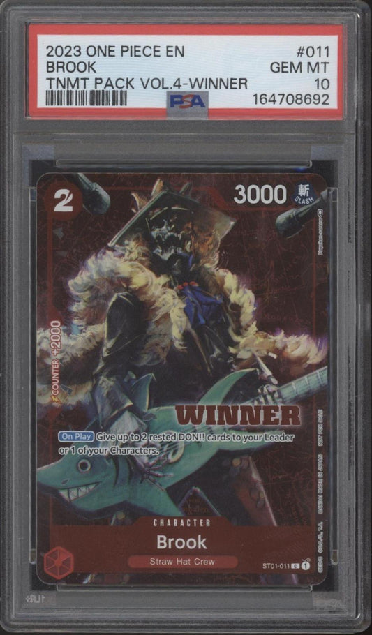 Brook One Piece Card Game Tournament Pack Vol. 4 Winner #011 PSA 10