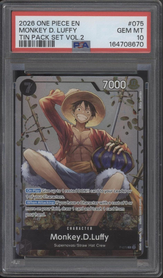 Monkey D Luffy One Piece Card Game Tin Pack Set Vol. 2 #075 PSA 10