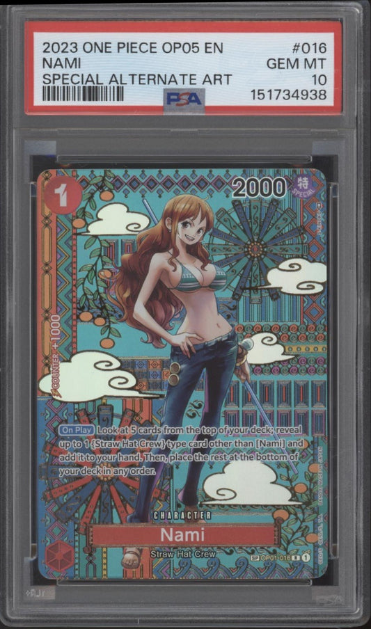 Nami One Piece Card Game OP05 Special Alternate Art #016 PSA 10