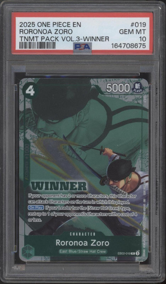 Roronoa Zoro One Piece Card Game Tournament Pack Vol. 3 Winner #019 PSA 10 #1