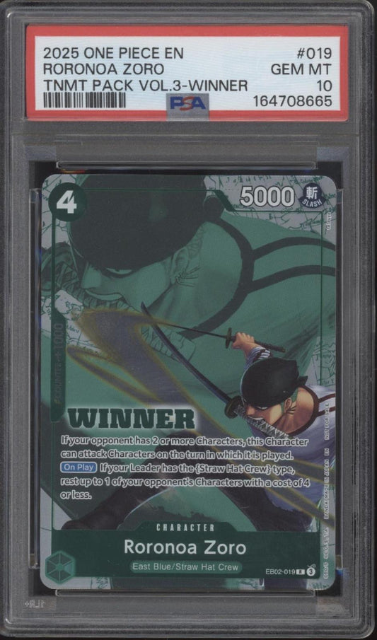 Roronoa Zoro One Piece Card Game Tournament Pack Vol. 3 Winner #019 PSA 10 #3