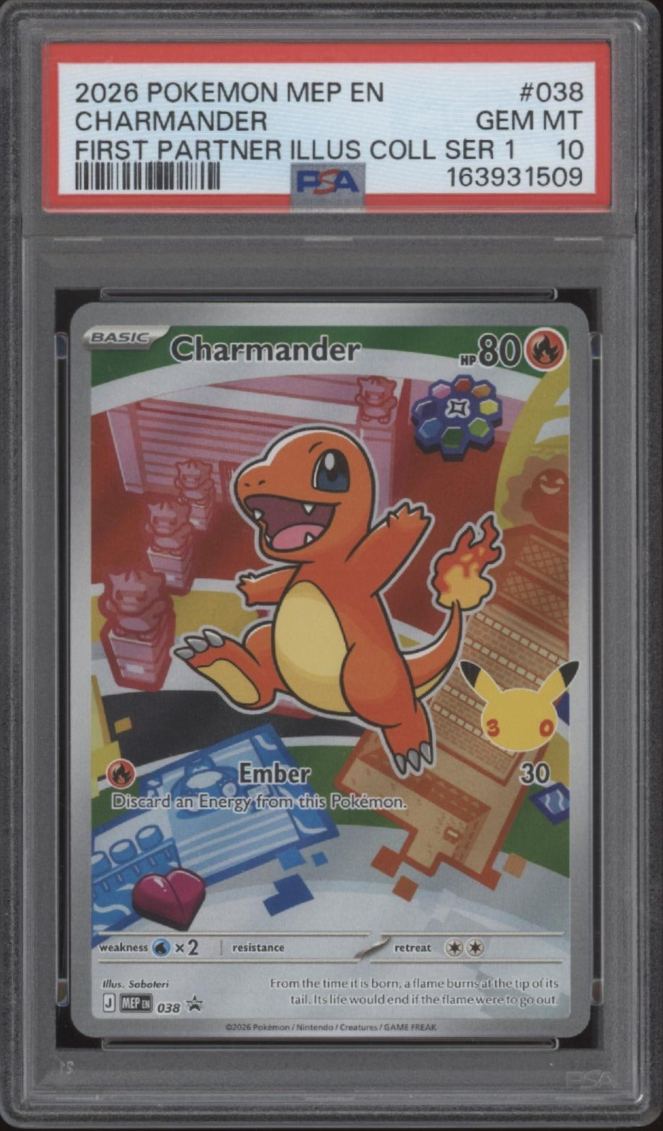 Charmander Pokemon First Partner Illustration Collection Series 1 #038 PSA 10