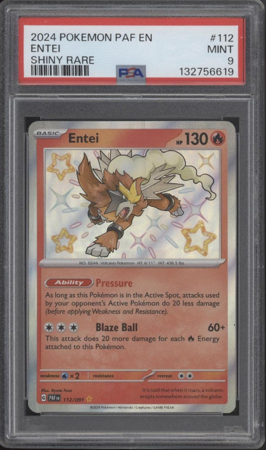 Entei Pokemon Paldean Fates Shiny Rare #112 PSA 9