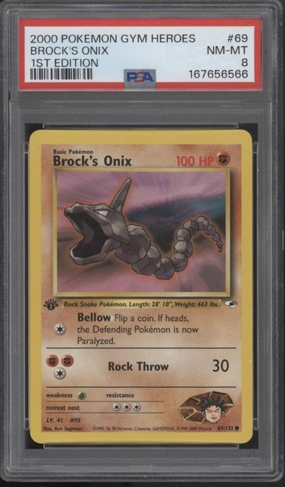 Brock's Onix Pokemon Gym Heroes 1st Edition #69 PSA 8