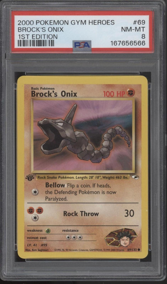 Brock's Onix Pokemon Gym Heroes 1st Edition #69 PSA 8
