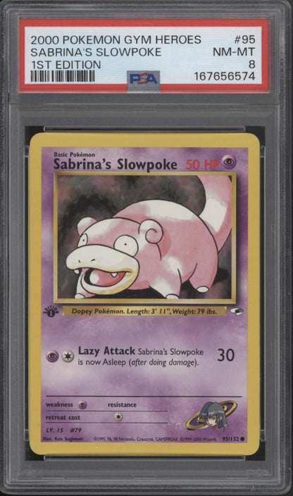 Sabrina's Slowpoke Pokemon Gym Heroes 1st Edition #95 PSA 8