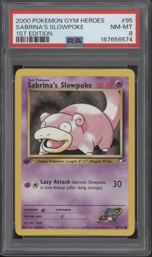 Sabrina's Slowpoke Pokemon Gym Heroes 1st Edition #95 PSA 8