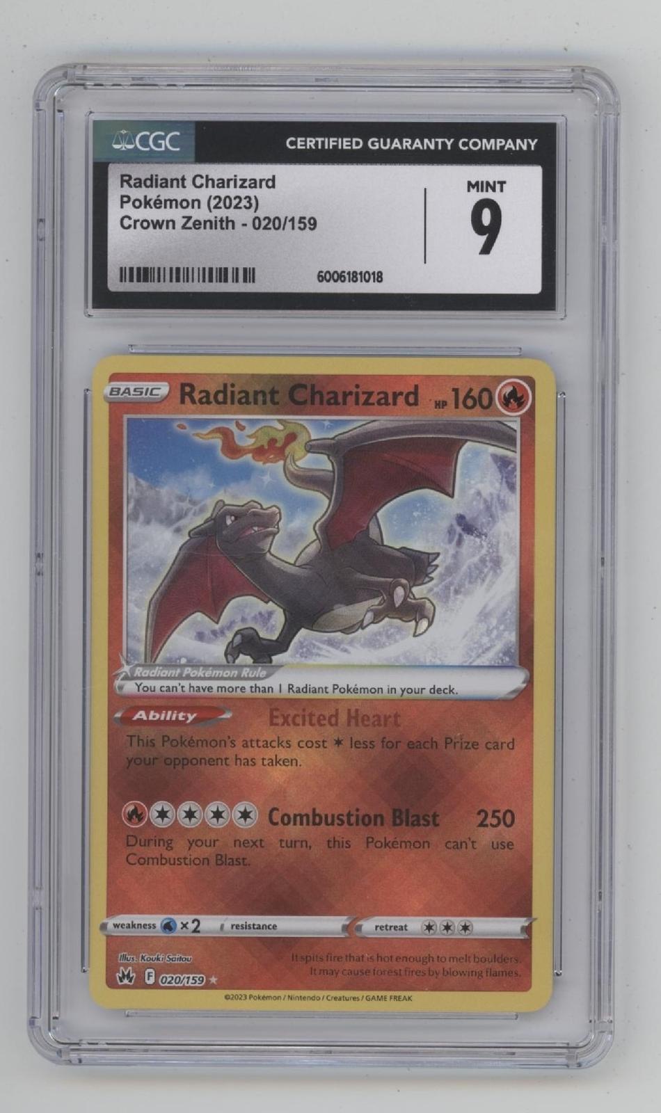 Radiant Charizard Pokemon Crown Zenith #020 CGC 9