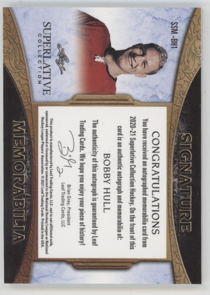 Bobby Hull 2021 Leaf Superlative Collection Swatch Auto 23/25 #SSM-BH1