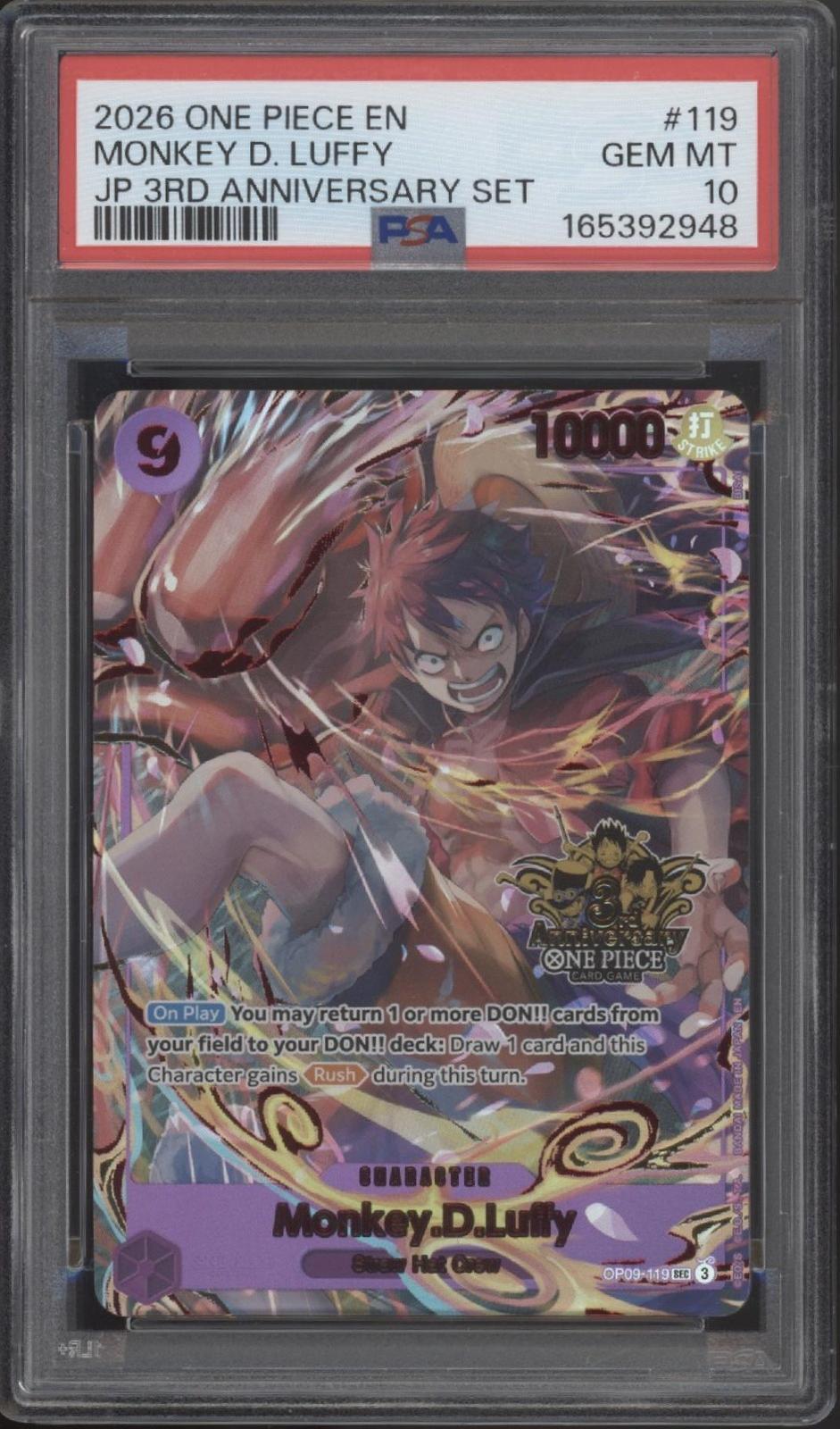 Monkey D Luffy One Piece Card Game 3rd Anniversary Set Japanese PSA 10 #1