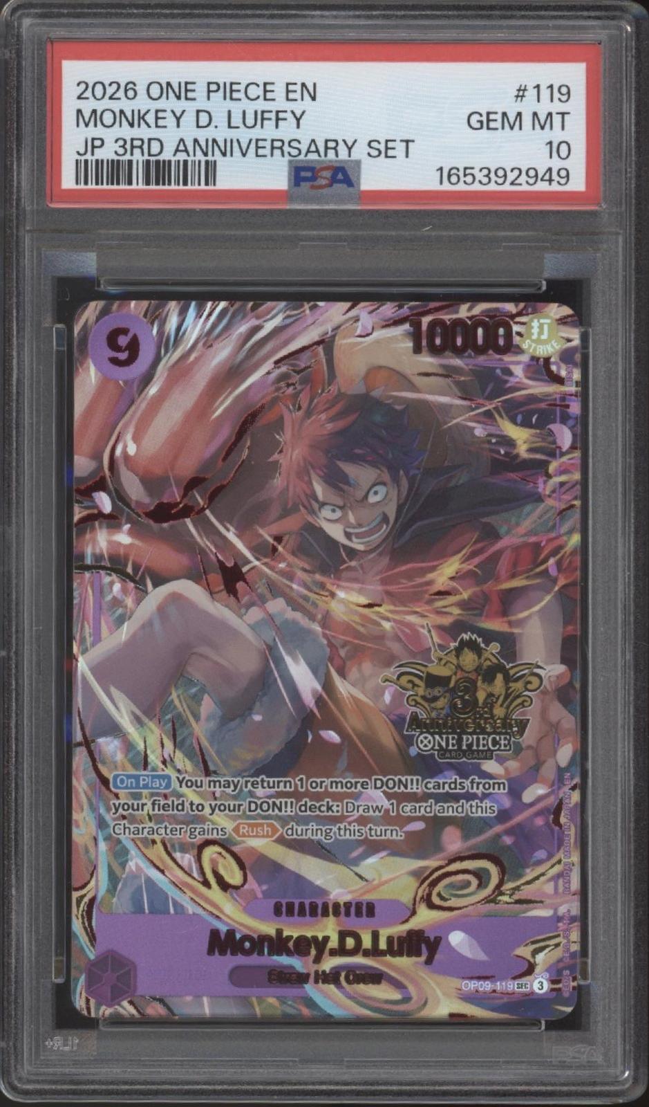 Monkey D Luffy One Piece Card Game 3rd Anniversary Set Japanese PSA 10 #2