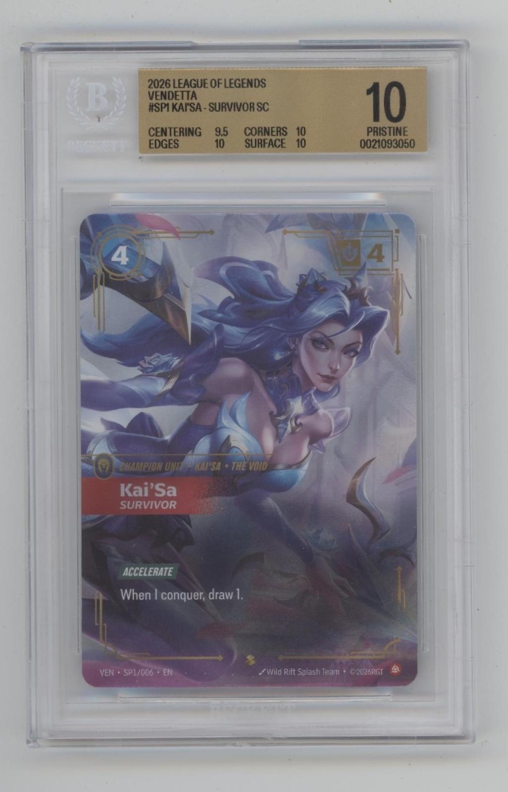 Kai'Sa Survivor Riftbound Vendetta #SP1 Beckett 10 Pristine