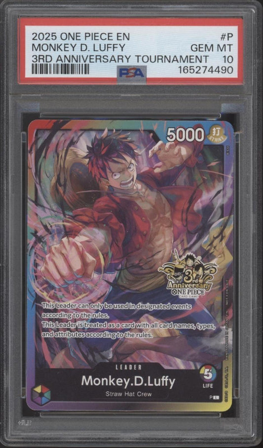 Monkey D Luffy One Piece Card Game 3rd Anniversary Tournament #P PSA 10 #1