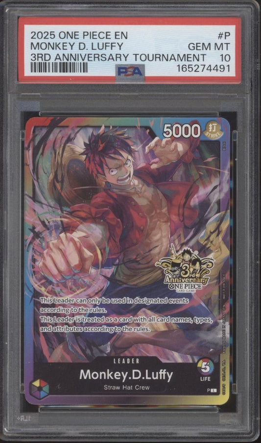 Monkey D Luffy One Piece Card Game 3rd Anniversary Tournament #P PSA 10 #2