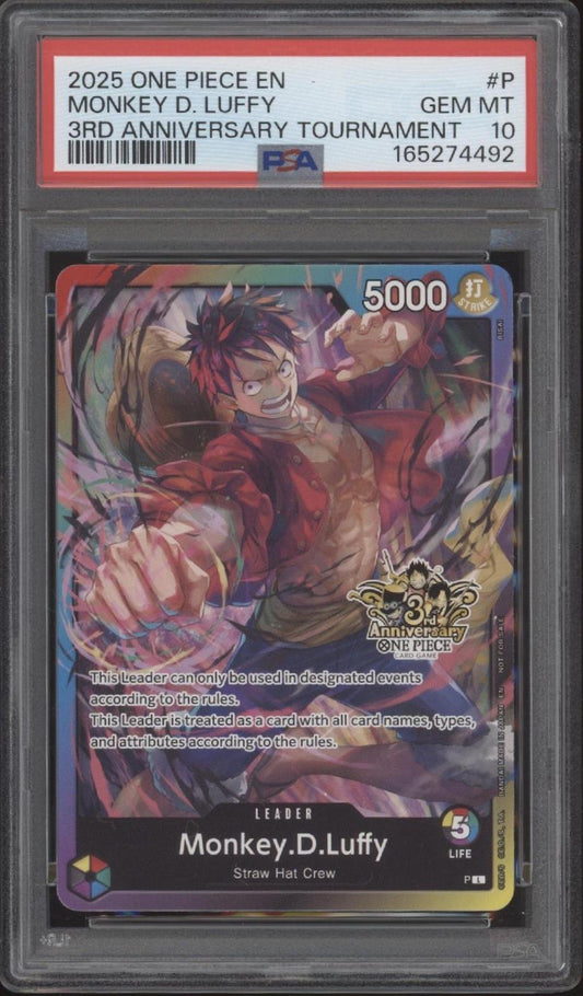 Monkey D Luffy One Piece Card Game 3rd Anniversary Tournament #P PSA 10 #3