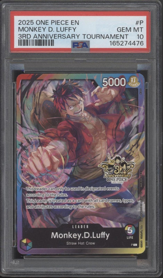 Monkey D Luffy One Piece Card Game 3rd Anniversary Tournament #P PSA 10 #4
