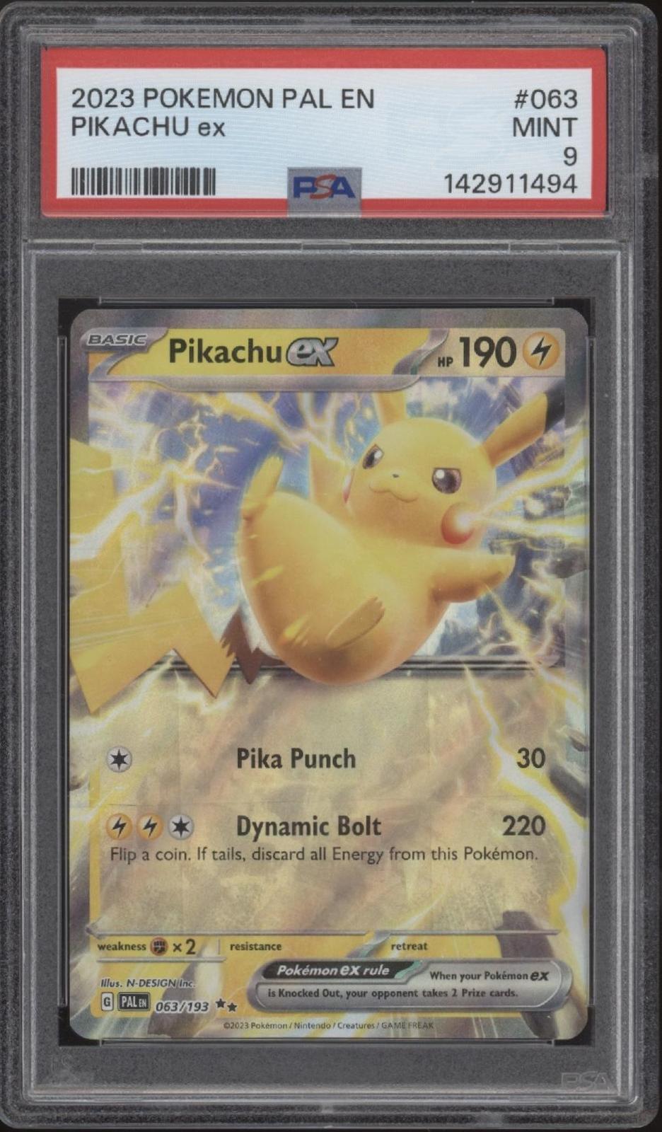 Pikachu ex Pokemon Paldea Evolved #063 PSA 9
