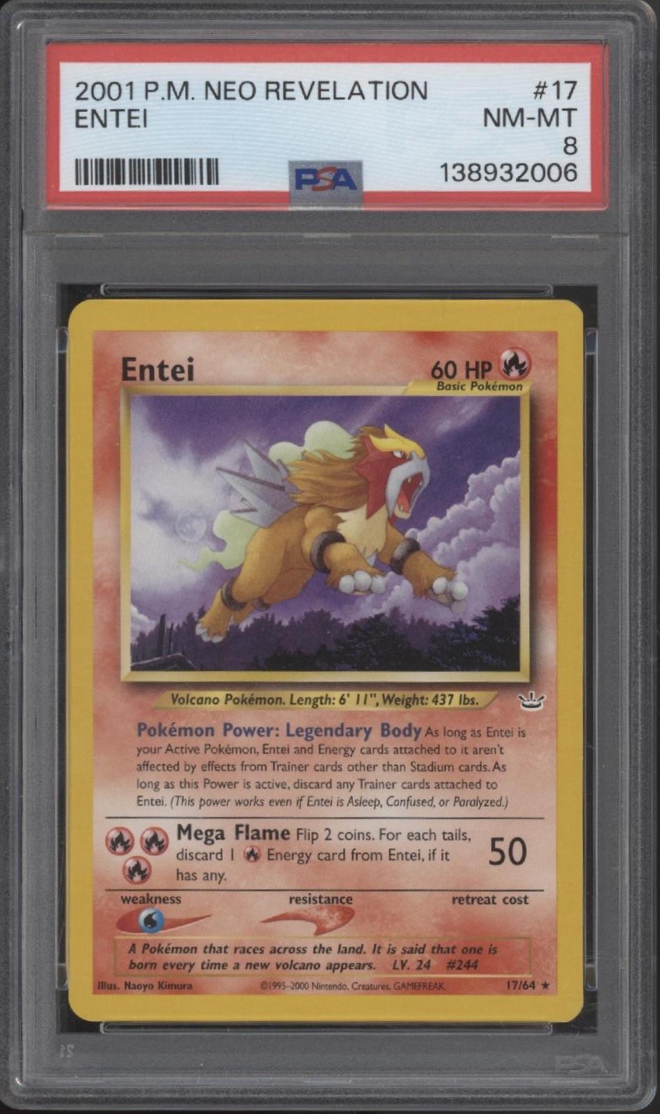 Entei Pokemon Neo Revelation #17 PSA 8