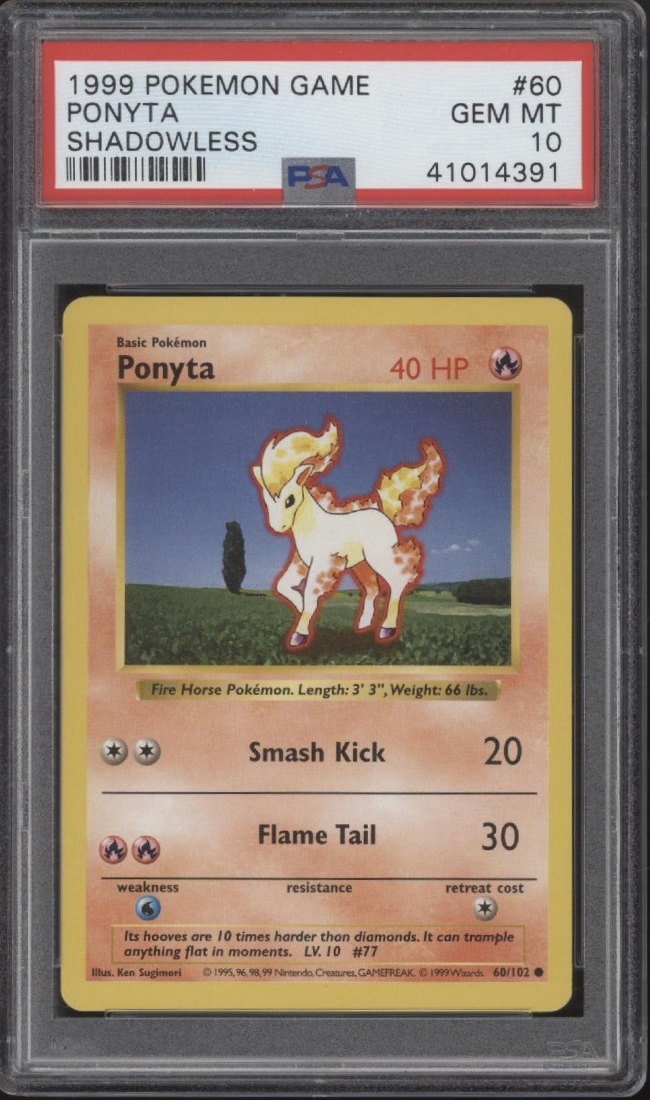Ponyta Pokemon Base Set Shadowless #60 PSA 10