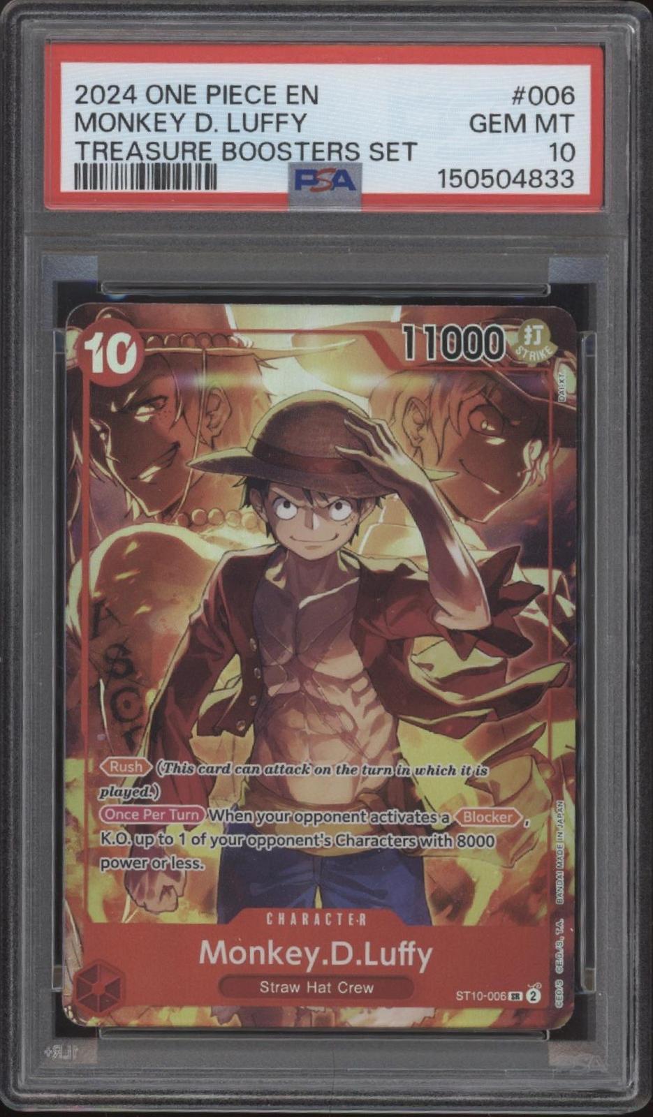 Monkey D Luffy One Piece Card Game Treasure Boosters Set #006 PSA 10 #2