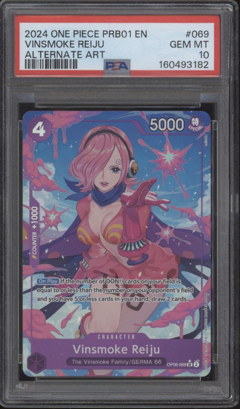 Vinsmoke Reiju One Piece Card Game PRB01 Alternate Art #069 PSA 10
