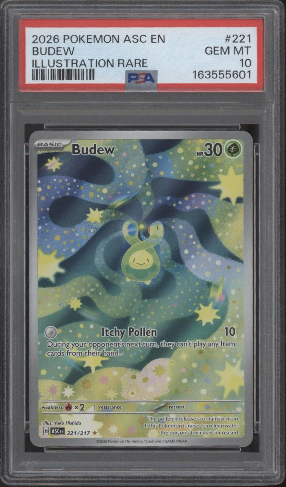 Budew Pokemon Ascended Heroes Illustration Rare #221 PSA 10