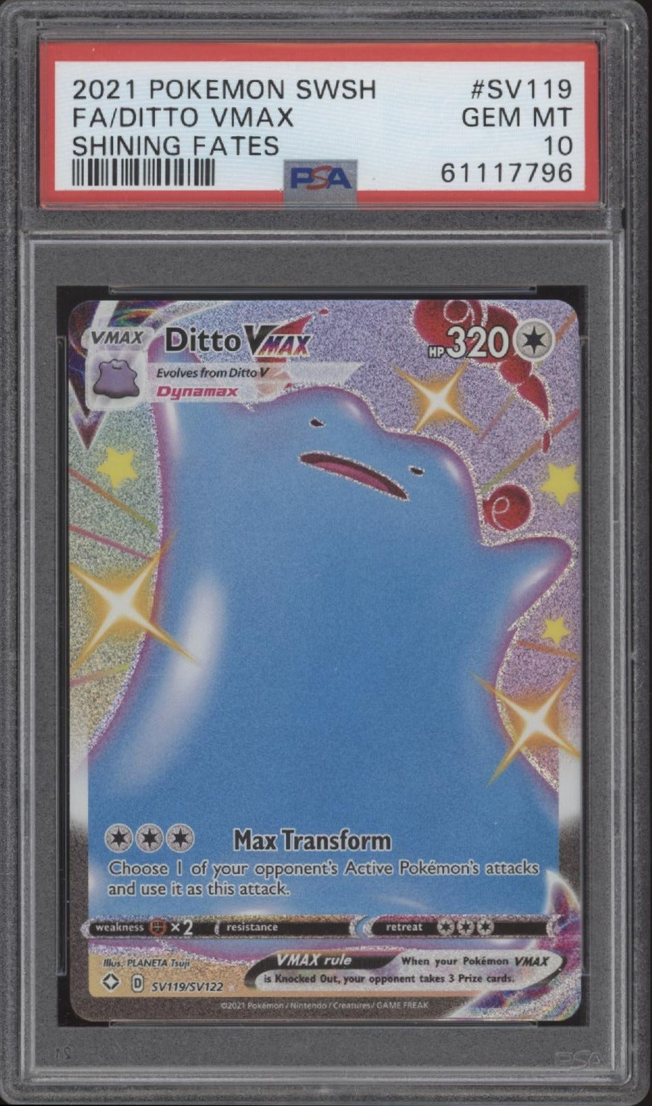 Ditto VMAX Pokemon Shining Fates Full Art #SV119 PSA 10