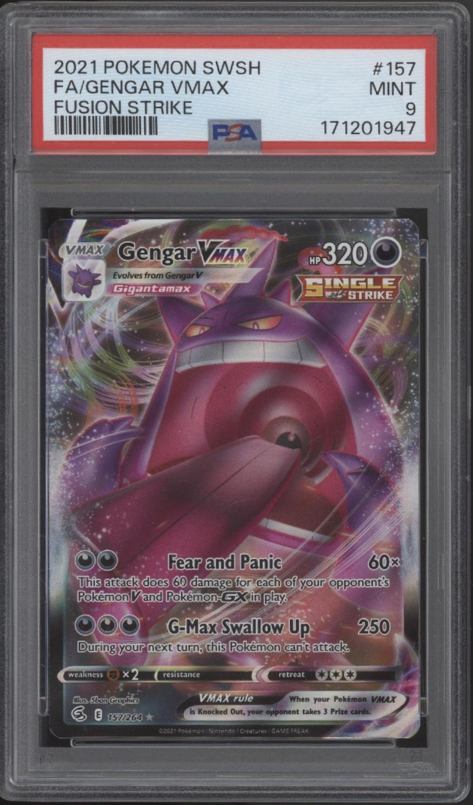 Gengar VMAX Pokemon Fusion Strike Full Art #157 PSA 9