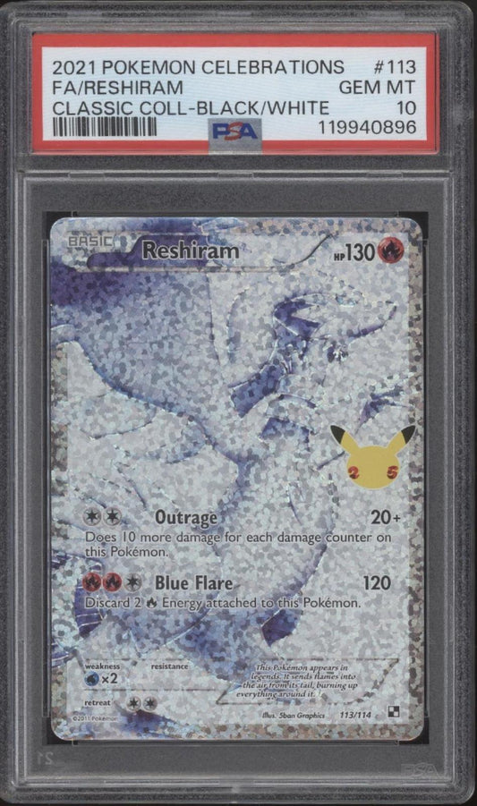 Reshiram Pokemon Celebrations Classic Collection Black & White Full Art PSA 10