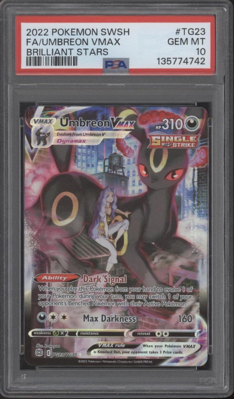 Umbreon VMAX Pokemon Brilliant Stars Full Art #TG23 PSA 10