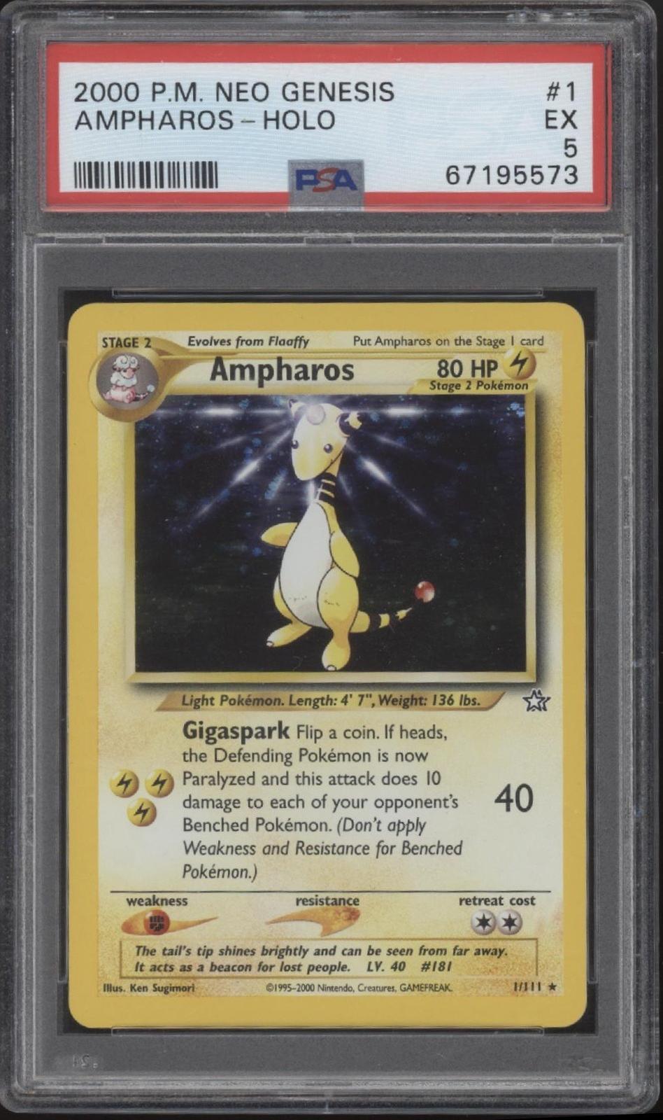 Ampharos Pokemon Neo Genesis Holo #1 PSA 5