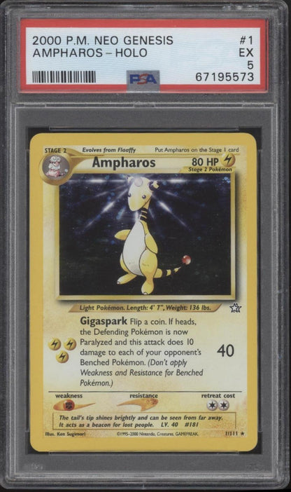 Ampharos Pokemon Neo Genesis Holo #1 PSA 5